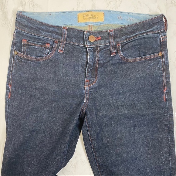 ANTHROPOLOGIE Holding Horses Dark Wash Mid Rise Slim Straight Jeans - Picture 2 of 5